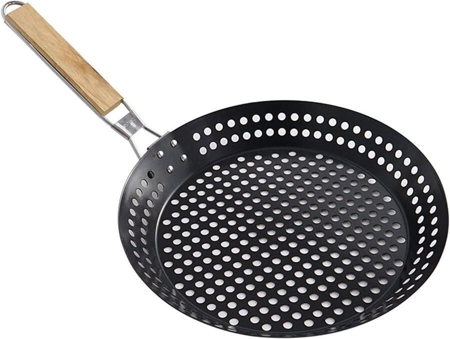 Opvouwbare Grillplaat Barbecue Schaal Buiten Koken Houten Handvat Niet Gespecificeerd Zwart