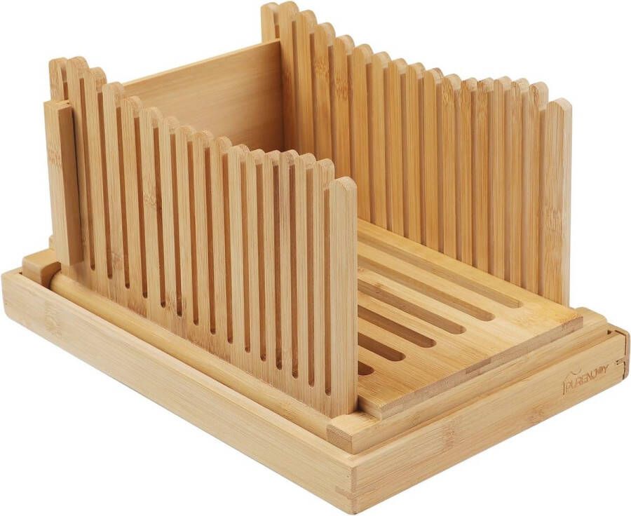 Opvouwbare houten broodsnijmachine met verstelbare snijgeleiders en kruimelvanger Compacte en milieuvriendelijke snijoplossing voor versgebakken brood