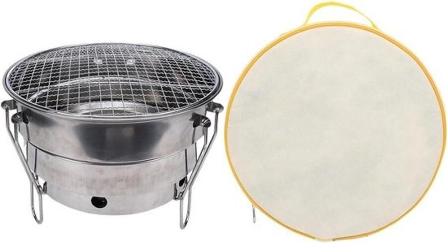 Opvouwbare Houtskoolgrill Draagbare Barbecue Camping Grill Buiten Koken Efficiënte Warmteverdeling 29 cm Diameter Zilver