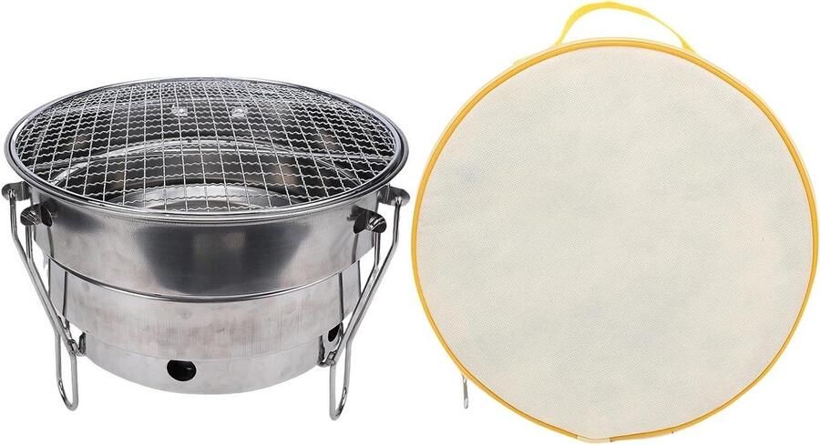 Opvouwbare Houtskoolgrill Draagbare Barbecue Camping Grill Buiten Koken Efficiënte Warmteverdeling 29 cm Diameter Zilver