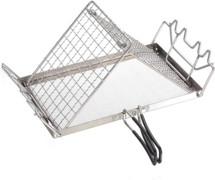 Opvouwbare Kamp Kachel Broodrooster Rack Kamperen Buiten Roestvrij Staal 25.5 x 22.5 cm Zilverkleurig