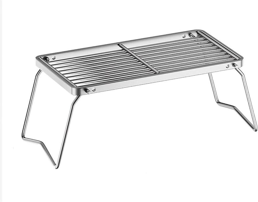 Opvouwbare Kampvuurgrill Draagbaar Buitenrooster Kamperen en Picknicken Roestvrij Staal 30 x 16 cm Zilver
