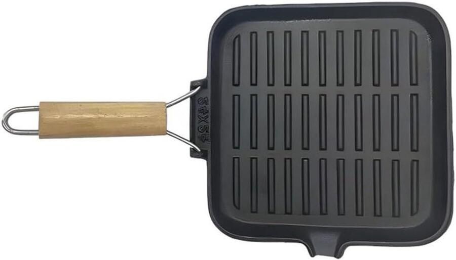 Opvouwbare koekenpan Gietijzeren pan Steak grillen bakken Uniek gestreept ontwerp 24 x 24 cm Zwart
