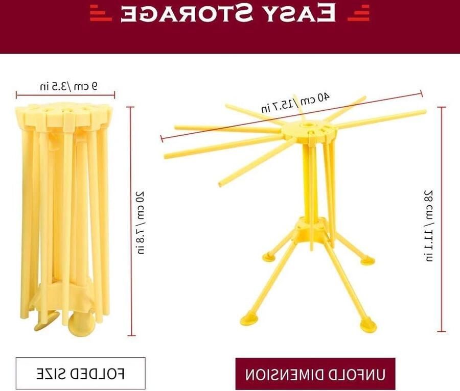 Opvouwbare Pastadroger Droogrek Pasta Verse Pasta Maken 10 Droogstangen 40 x 40 x 28 cm Geel