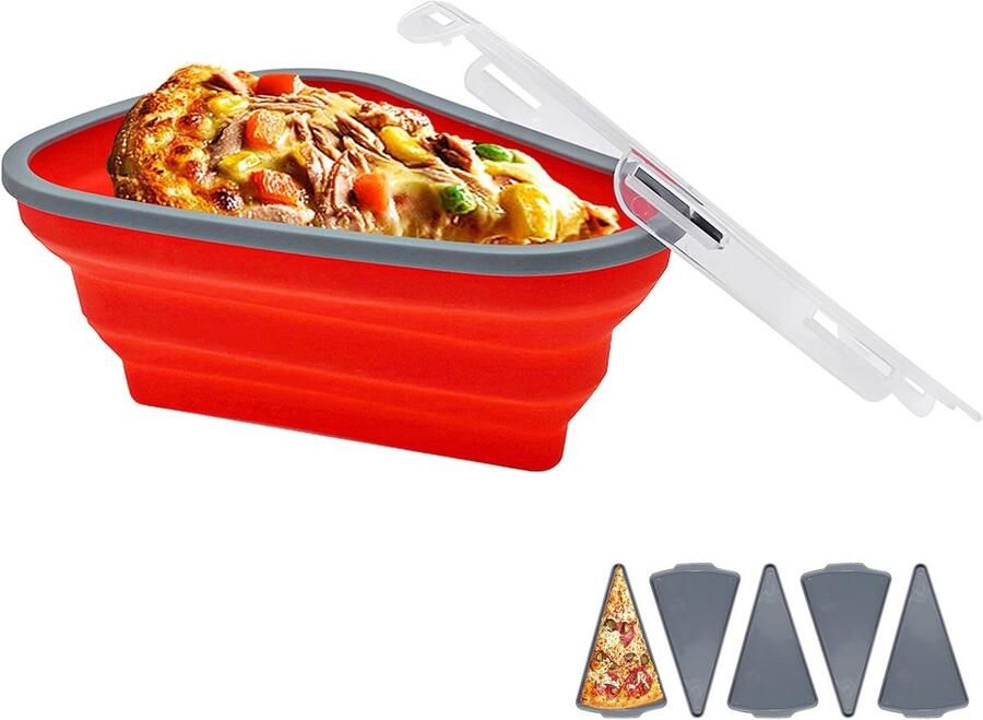 Opvouwbare Pizza Opslagcontainer met Deksel en 5 Magnetronbestendige Dienbladen