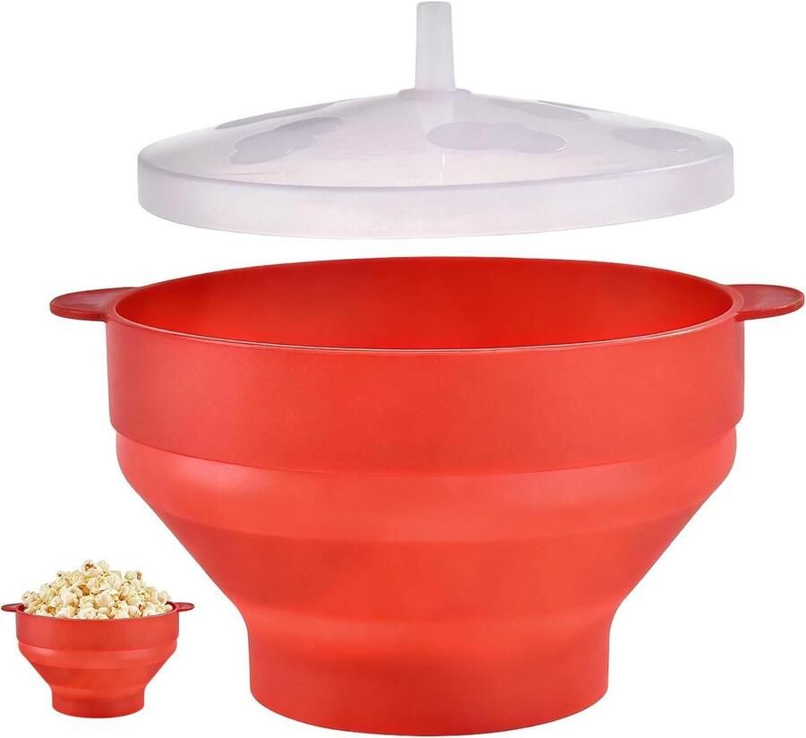 Opvouwbare Popcorncontainer Popcornbak Magnetron Thuis Film Kijken Hittebestendig Siliconen 85 x 125 mm Rood