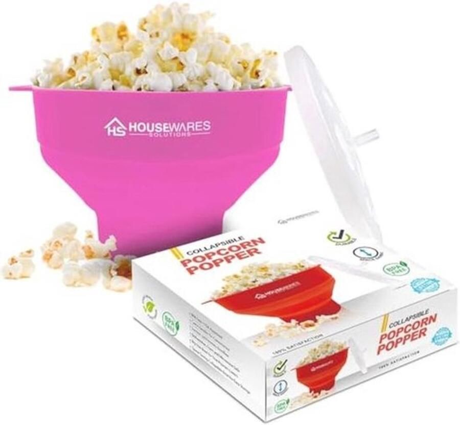 Opvouwbare popcornmaker van siliconen Magnetronkom met deksel en handgrepen
