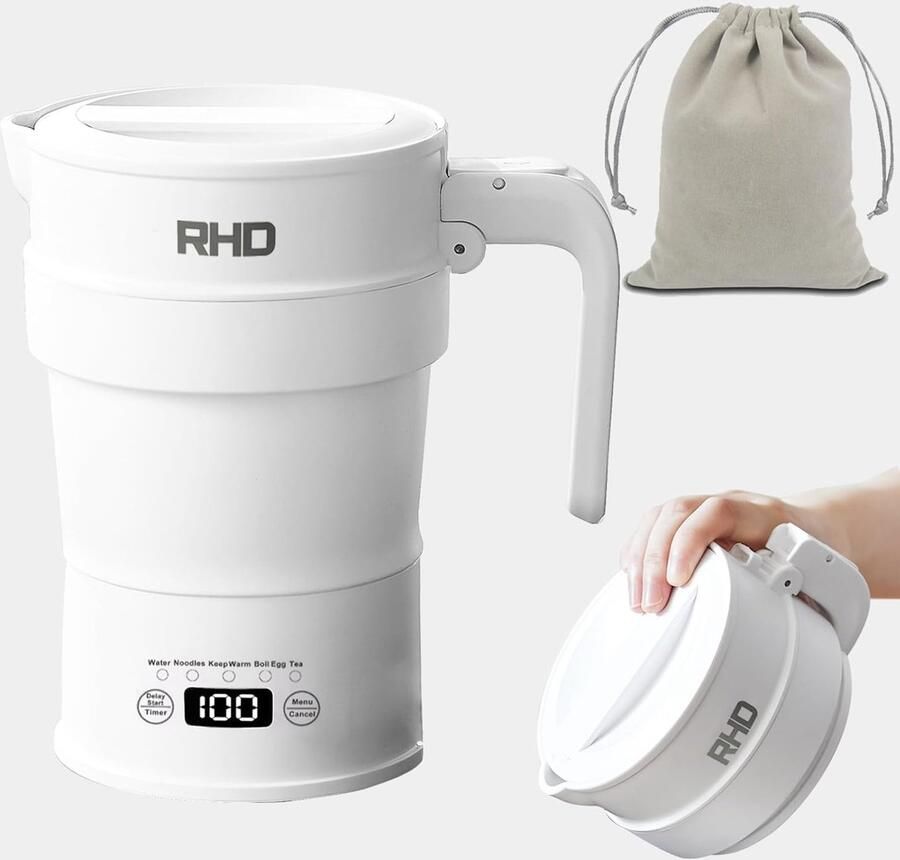 Opvouwbare Reis waterkoker 0 7L 1000W met Warmhoudfunctie Draagbaar voor Kamperen (Wit)