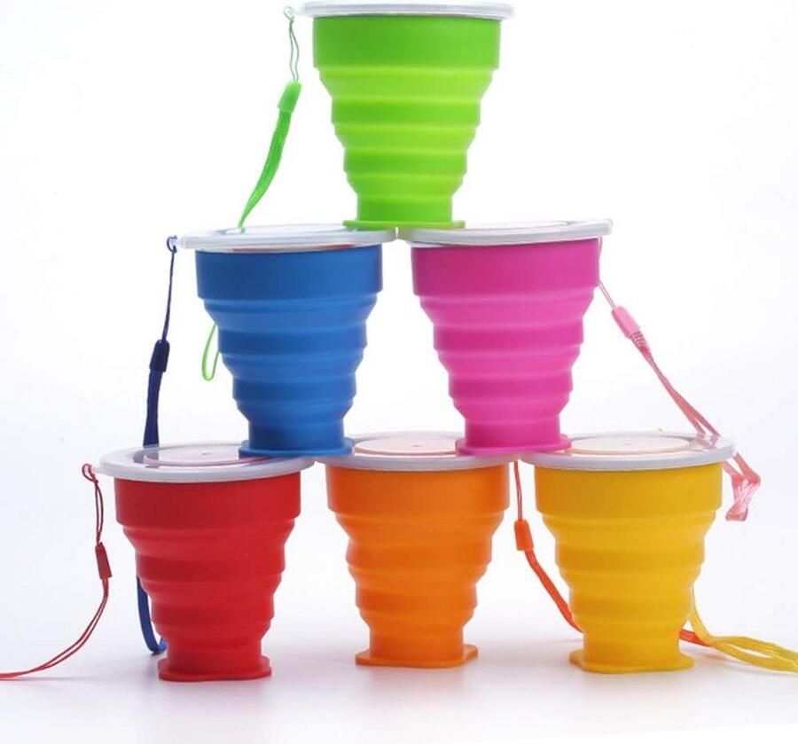 Opvouwbare Reisbeker Silicone 6-delig Set Draagbaar en Herbruikbaar voor Kamperen en Wandelen
