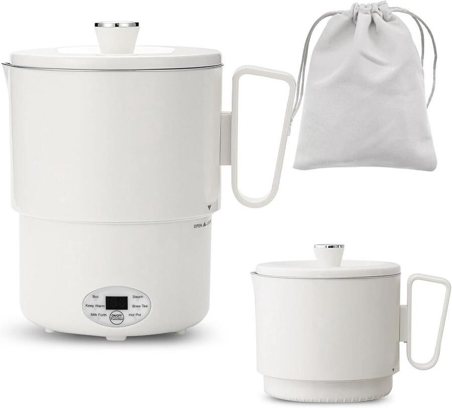 Opvouwbare Reiswaterkoker 1 Liter Compacte en Draagbare Mini Waterkoker voor Kamperen en Reizen 500 W met Warmhoudfunctie