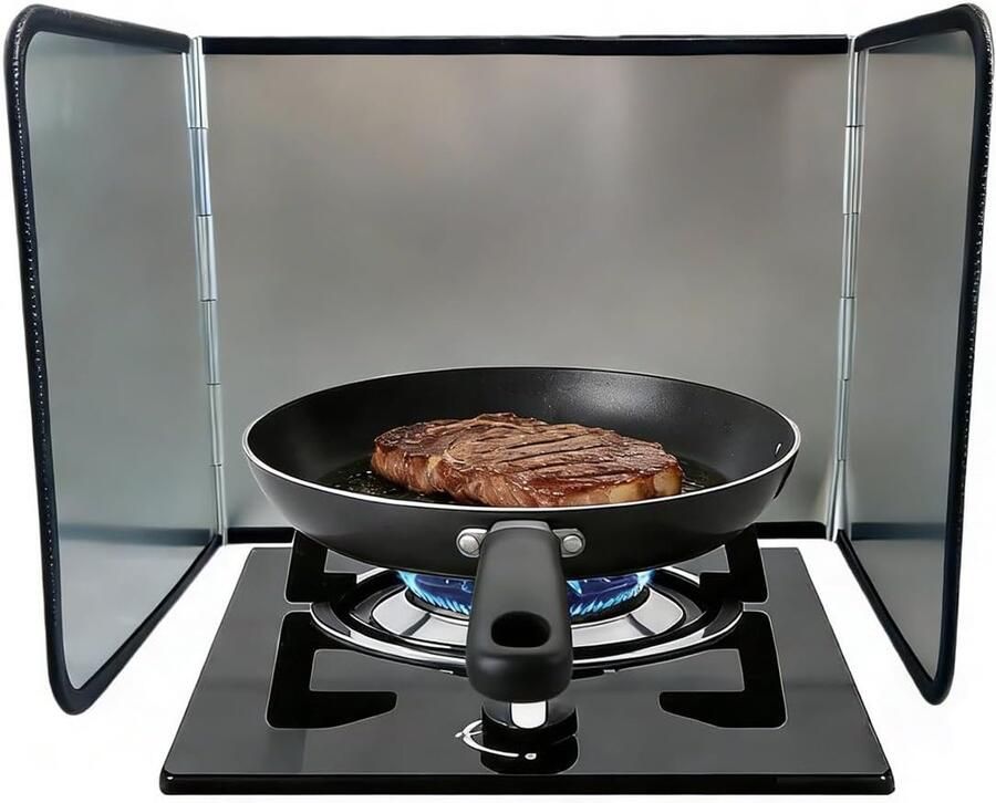 Opvouwbare roestvrijstalen spatscherm met drie zijden – hittebestendige afzuigkap geschikt voor koken en frituren. Afmetingen: 14 7 * 11 8 * 11 4 inch