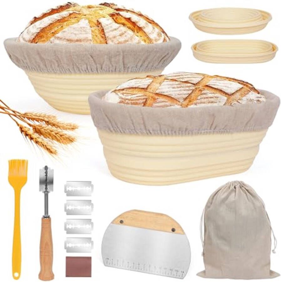 Opvouwbare Siliconen Brood Proofing Mand Set Ovaal & Rond Voor Zuurdesem en Meer Inclusief Opbergtas