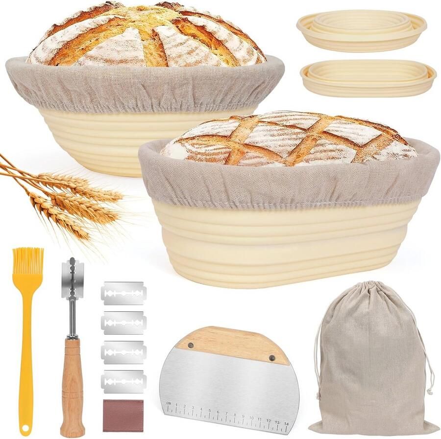 Opvouwbare Siliconen Brood Proofing Mand Set Ovaal & Rond Voor Zuurdesem en Meer Inclusief Opbergtas