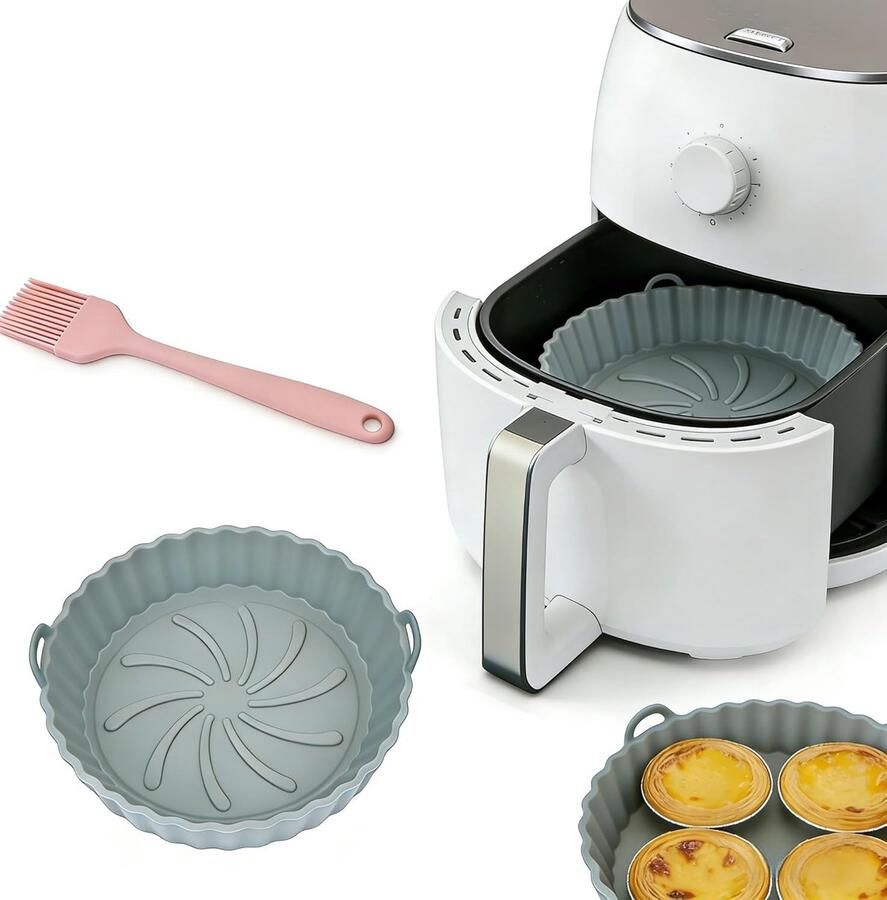 Opvouwbare siliconen luchtfriteuse voering anti-aanbaklaag hittebestendig herbruikbaar geschikt voor heteluchtfriteuse stomers en magnetron (grijs)