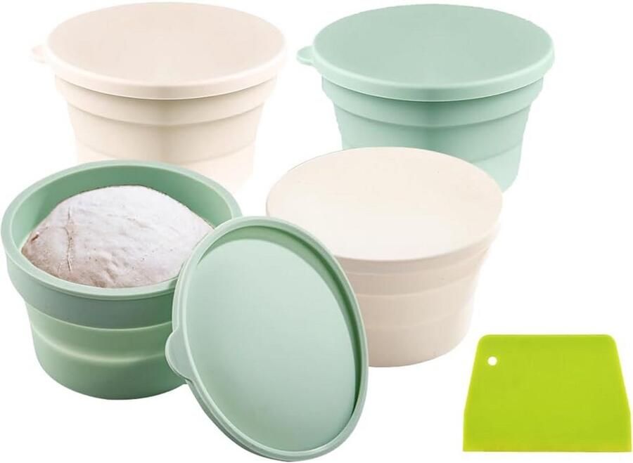 Opvouwbare Siliconen Pizzaboxen voor Pizzaballen 4 Stuks met Deksel