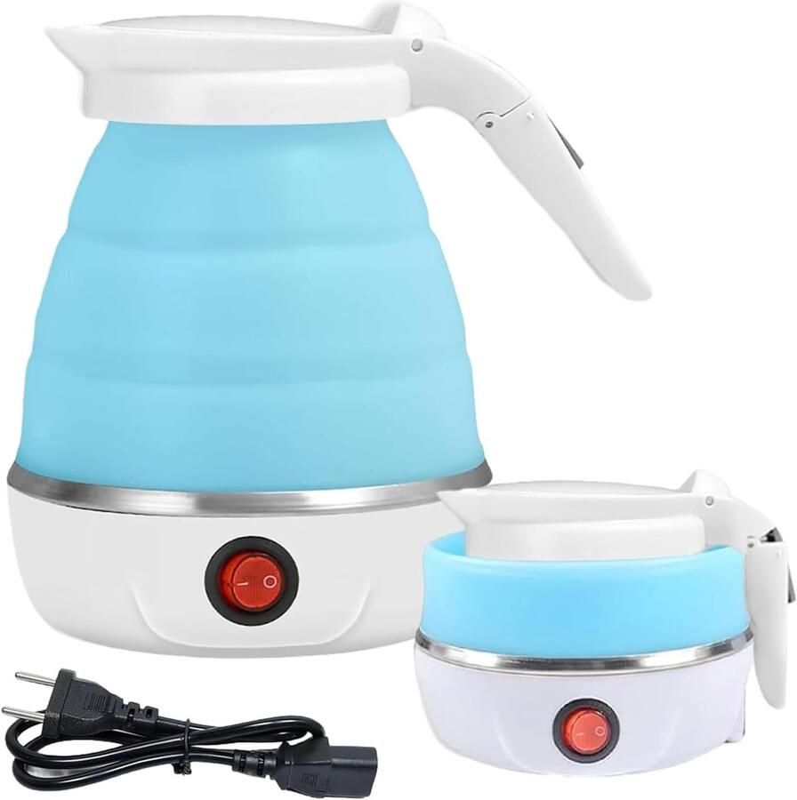 Opvouwbare siliconen waterkoker van 0 6 liter draagbare mini-waterkoker kookt water snel in 5 minuten Geschikt voor buitenactiviteiten kamperen en wandelen (blauw)