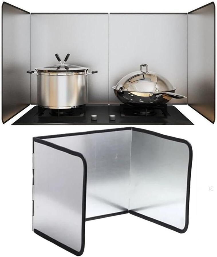 Opvouwbare spatbescherming Fornuis bescherming Koken zonder knoeien Roestvrij staal 30 x 40 cm Zilverkleurig