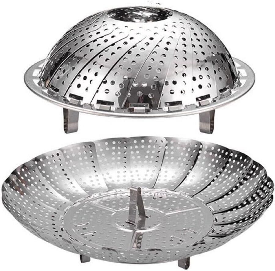 Opvouwbare Stomer Stoommand Groenten Gezond Koken Ruimtebesparend Design Tot 25 cm Zilver