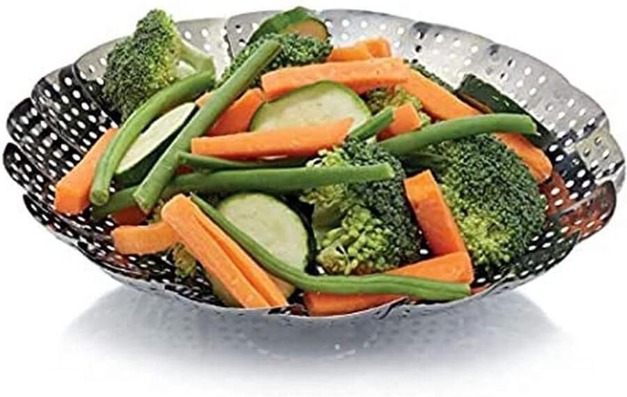 Stoominzet RVS Stoommand Opvouwbaar Gezond Koken Past in Pannen tot 23cm 23 cm Zilver