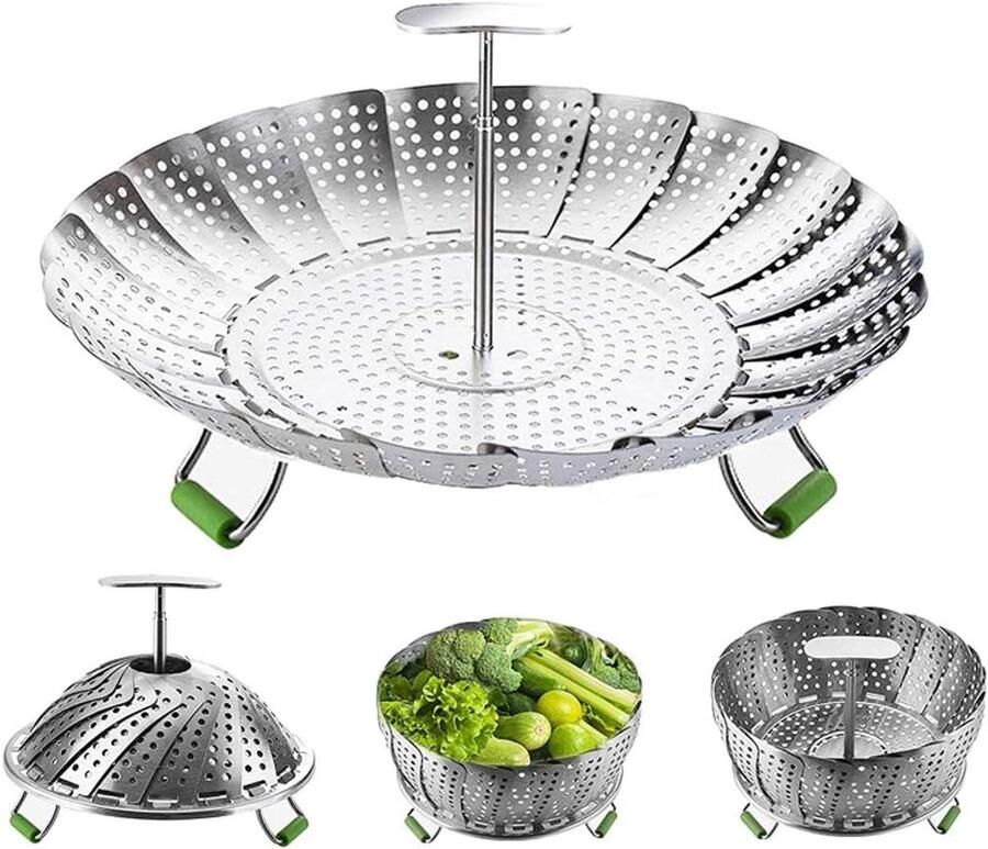 Opvouwbare Stoommand RVS voor Potten 18-28 cm Universele Stoominzet voor Groenten en Vis