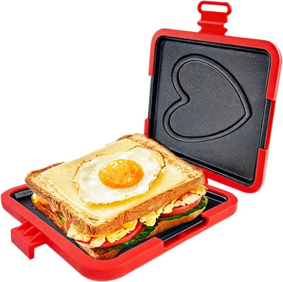 Opvouwbare Tosti Maker voor Magnetron Broodrooster Siliconen Sandwich Maker met Hittebestendige Basis Non-Stick Panini Grill Rood 14x16x3 cm