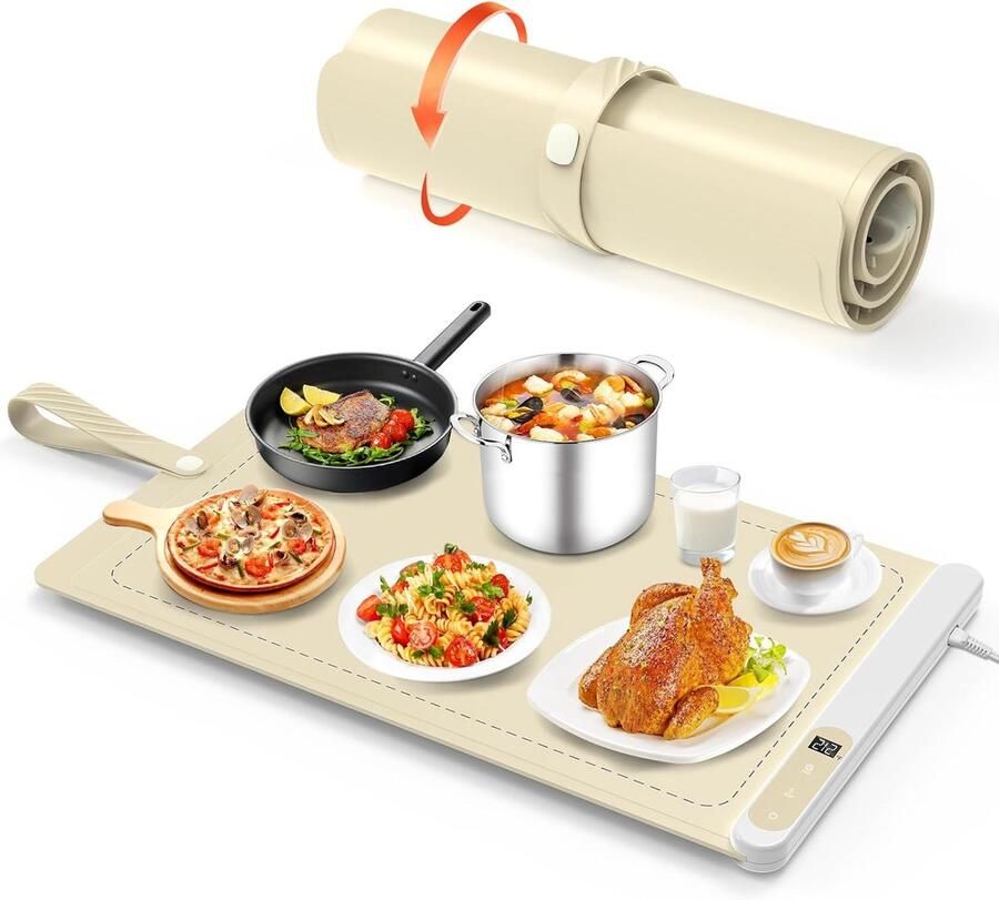 Opvouwbare voedselverwarmer Warmhoudplaat Gerechten warm houden Snelle grafeen opwarming 62 x 37 cm Abrikoos - Foto 2