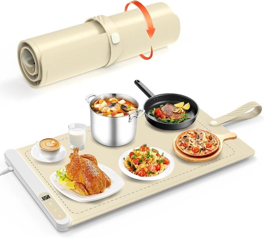 Opvouwbare Voedselwarmer Warmhoudplaat Gerechten Warm Houden Snelle Grafeen Verwarming 62 x 37 cm Abrikoos