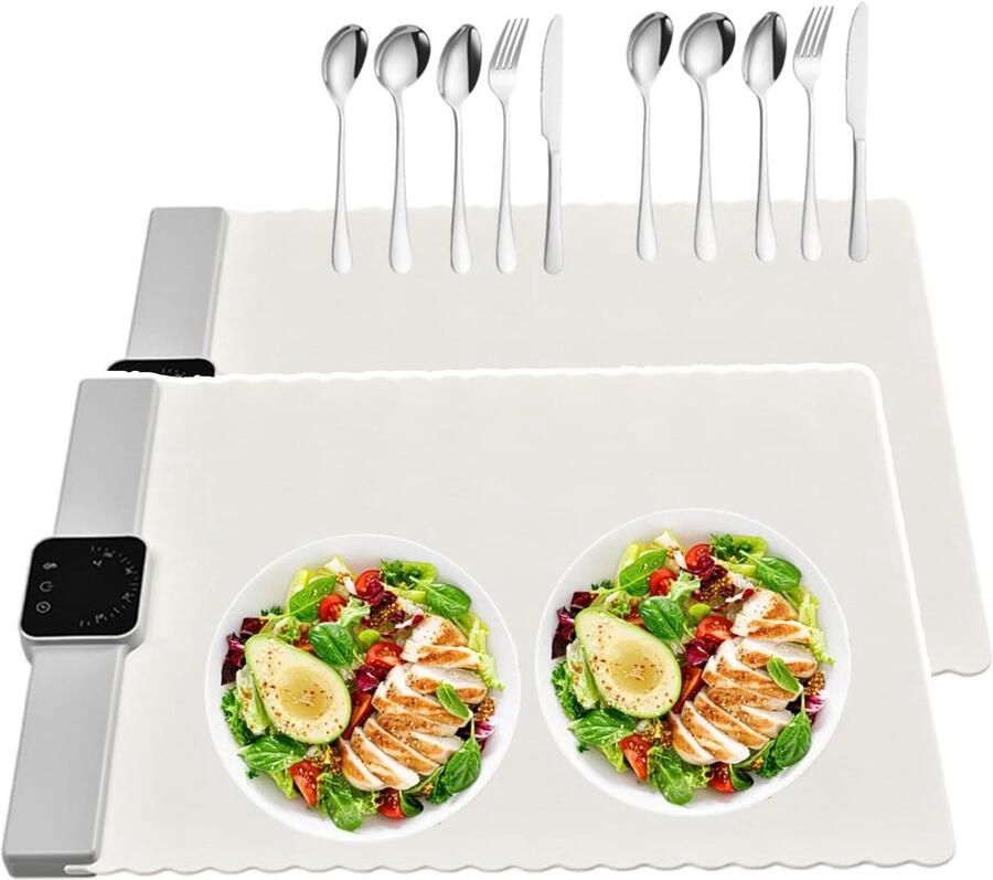Opvouwbare Warmhoudplaat Voedselverwarmer Set Eten Warm Houden Instelbare Timer 2 Stuks Wit