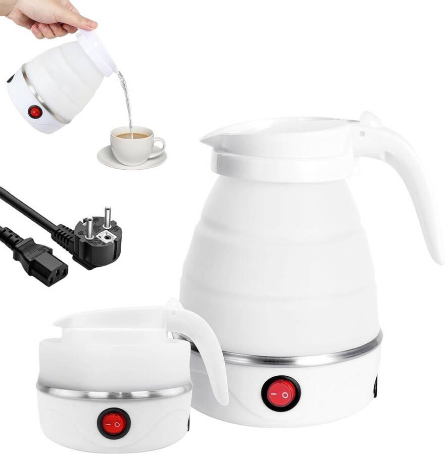 Opvouwbare waterkoker 600 ml 600W 110-220V Reis Waterkoker Camping Waterkoker Mini Waterkoker ideaal voor reizen snel en veilig voor outdoor kamperen wandele Wit