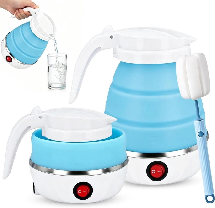 Opvouwbare waterkoker 600 ml reiswaterkoker siliconen draagbare waterkoker met 1 klapborstel mini-elektrische siliconen waterkoker voor camping keuken reizen camping outdoor