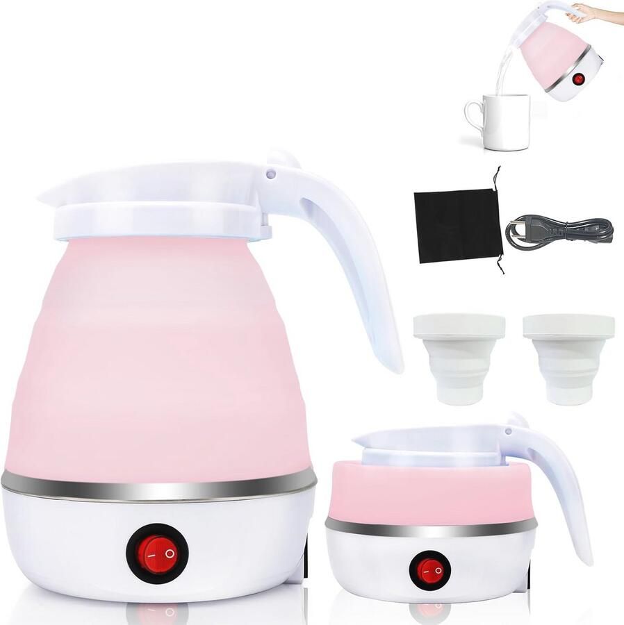 Opvouwbare Waterkoker 600 ml voor Camping en Reizen Draagbare Elektrische Waterkoker met Siliconen Vouwbekers