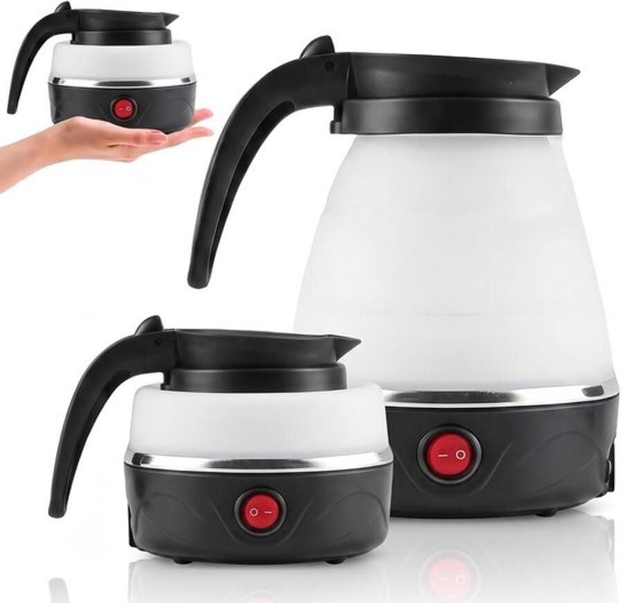 Opvouwbare waterkoker 600 ml waterkoker opvouwbaar camping waterkoker draagbare mini-waterkoker reiswaterkoker kleine siliconen waterkoker voor outdoor wandelen survival (zwart)
