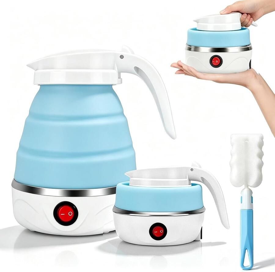 Opvouwbare Waterkoker Blauw 0 6 Liter Siliconen met Roestvrijstalen Bodem Voor Reizen en Camping