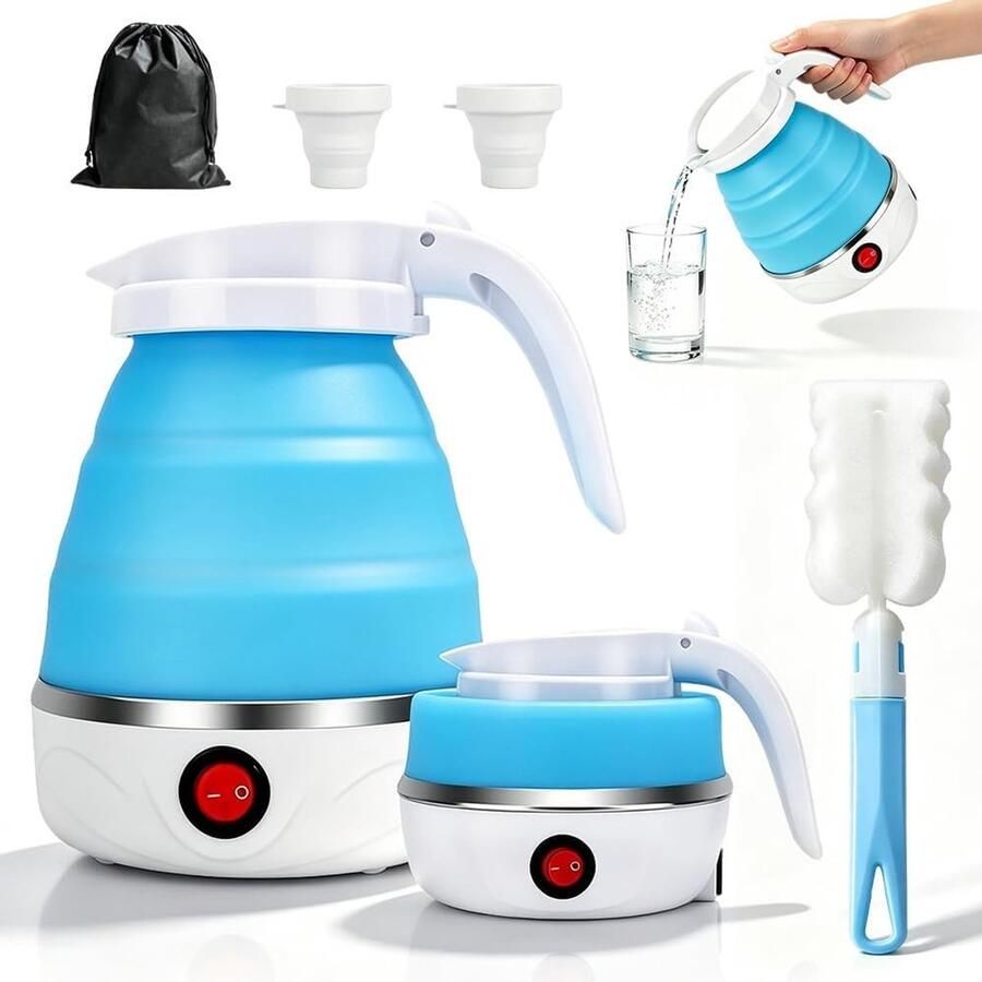 Opvouwbare Waterkoker Blauw 600 ml Siliconen met Roestvrijstalen Bodem Voor Kamperen en Reizen - Foto 1