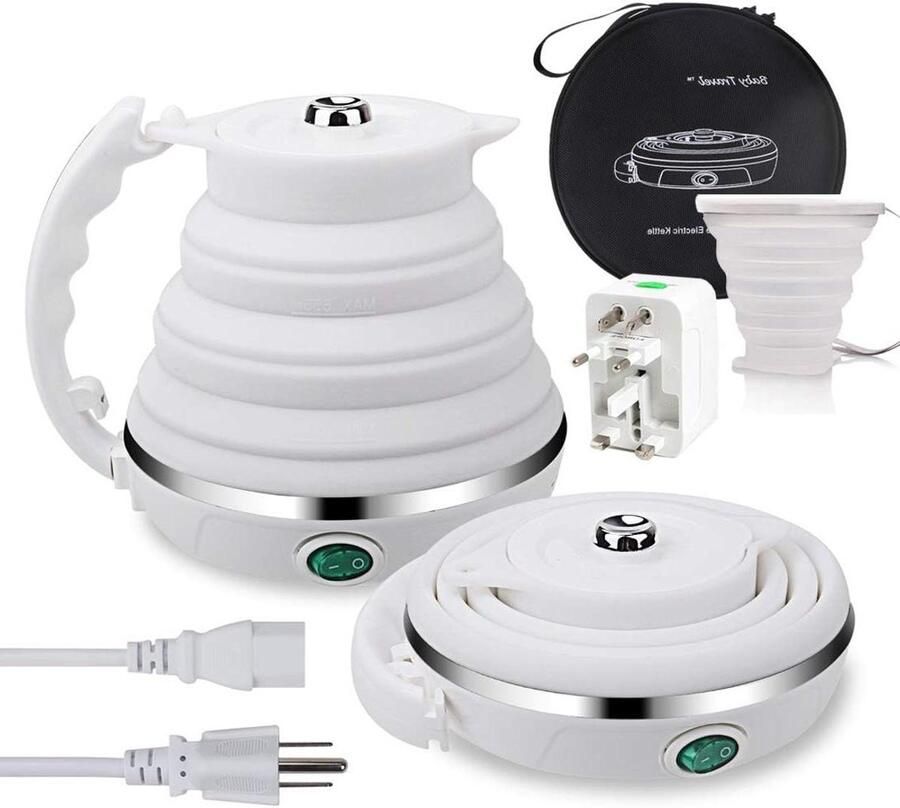 Opvouwbare Waterkoker Draagbare Ketel Reizen Koken Dubbele Spanning 550 ml Wit