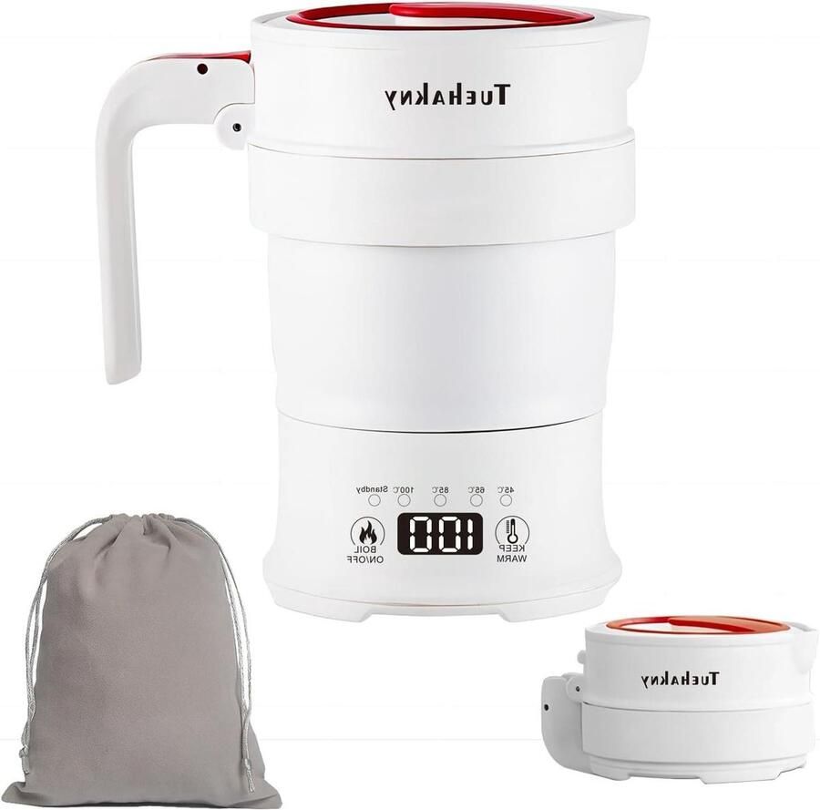Opvouwbare Waterkoker Draagbare Koker Reizen Kamperen Temperatuurregeling Display 0.7 Liter Wit