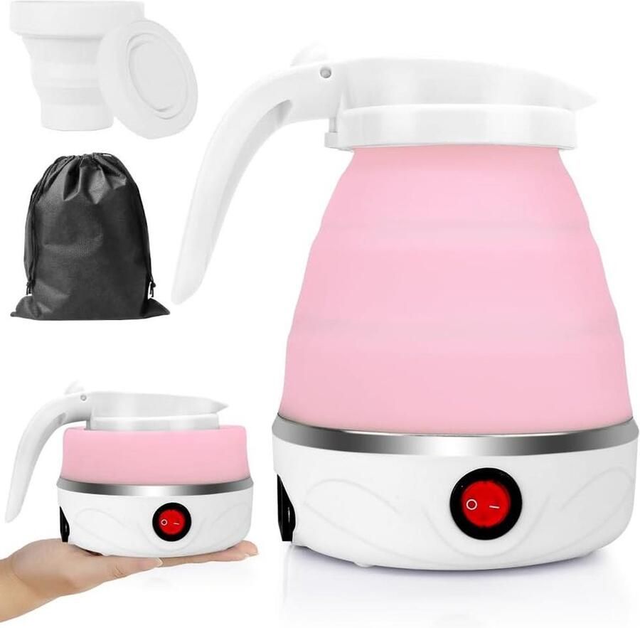 Opvouwbare Waterkoker Draagbare Waterkoker Reizen en Kamperen Compact en Lichtgewicht 0.6 Liter Roze