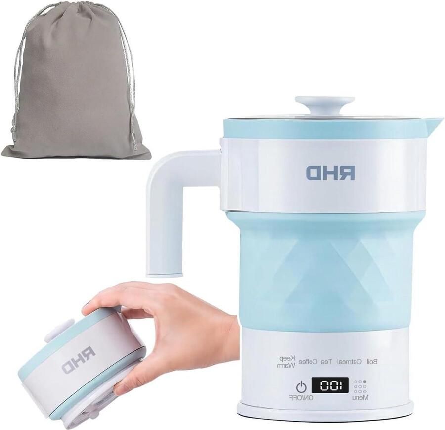 Elektrische Waterkoker Reis Waterkoker Camping Waterkoker Warme Dranken Maken Snel Opvouwbaar 0.7 L Blauw