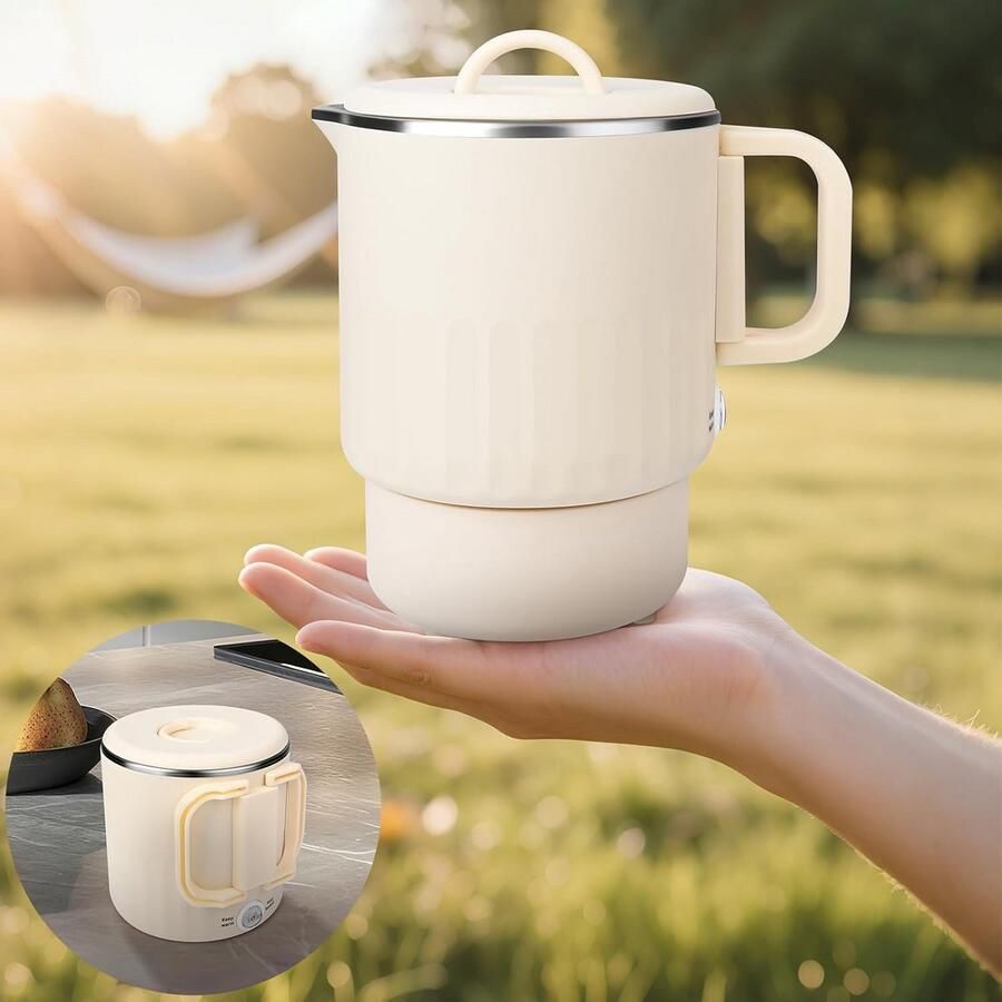 Opvouwbare Waterkoker Mini Waterketel Reizen Kamperen Roestvrij Staal 1 Liter Zilver