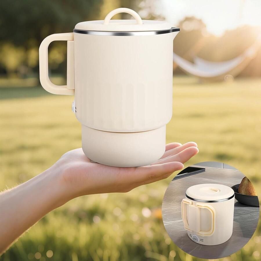 Opvouwbare waterkoker Mini waterkoker Reizen en camping Roestvrij staal 1 liter Zilver