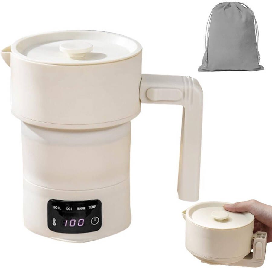 Opvouwbare waterkoker opvouwbare reiswaterkoker klein 0 6 l draagbare campingwaterkoker met real-time temperatuurweergave BPA-vrij mini-waterkoker voor keuken reizen camping outdoor wit