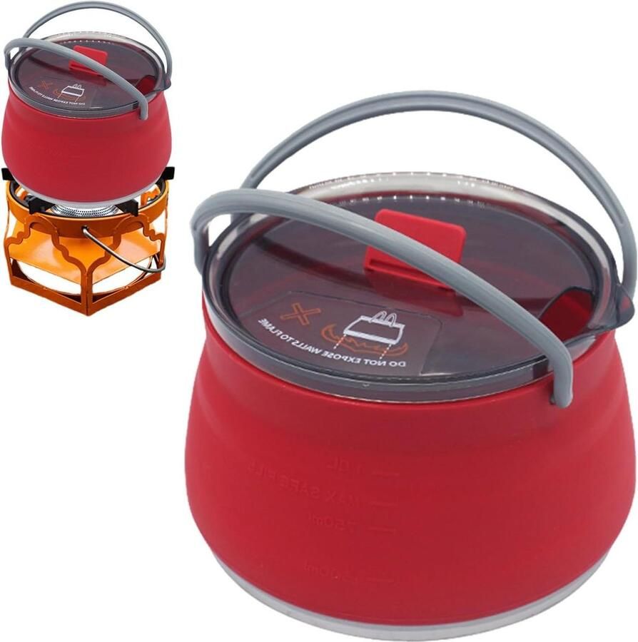Opvouwbare Waterkoker Reis Kookpot Outdoor Koken Compact Opvouwbaar 5D x 16W cm Rood