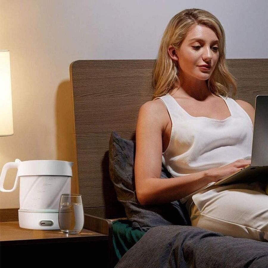 Opvouwbare Waterkoker Reis Waterkoker Elektrisch Snel Water Koken Dubbele Spanning 1L Wit