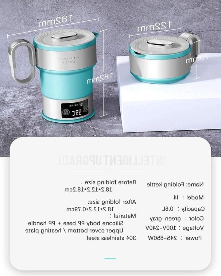 Opvouwbare Waterkoker Reis Waterkoker Koffie en Thee Zetten Digitale Temperatuurweergave 600 ml Blauw