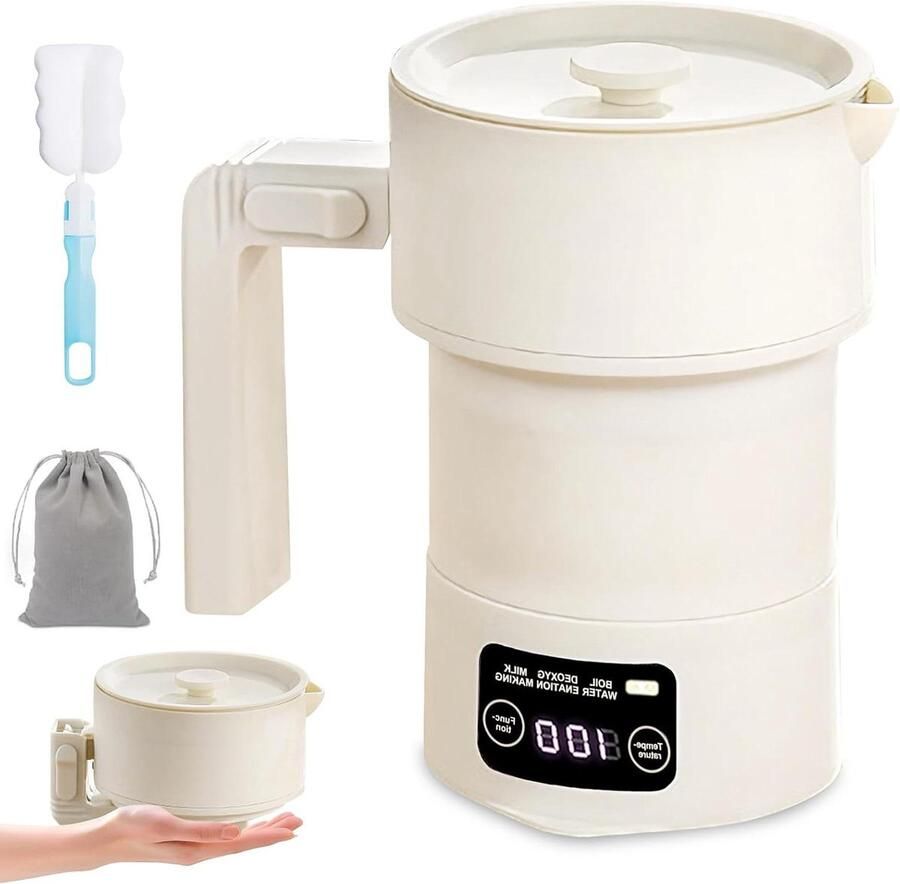Opvouwbare Waterkoker Reis Waterkoker Koken Onderweg 9 Temperatuurstanden 600 ml Wit