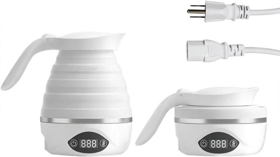 Opvouwbare waterkoker Reis waterkoker Koken onderweg Dubbele spanning 700 ml Wit