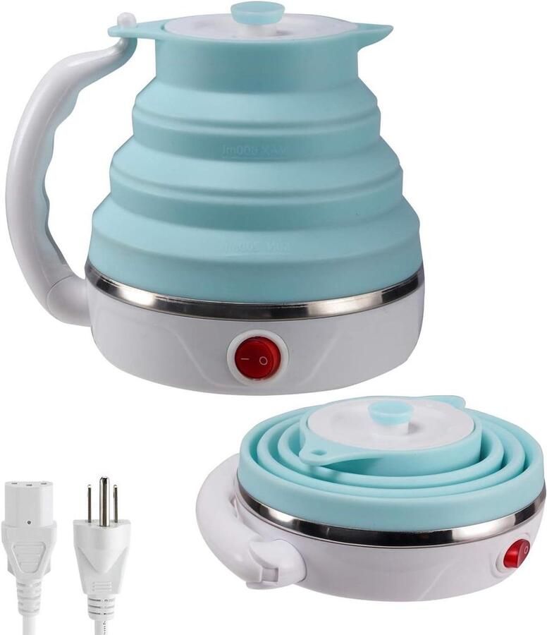 Opvouwbare waterkoker Reis waterkoker Koken onderweg Dubbele spanning instelbaar 555 ml capaciteit Blauw