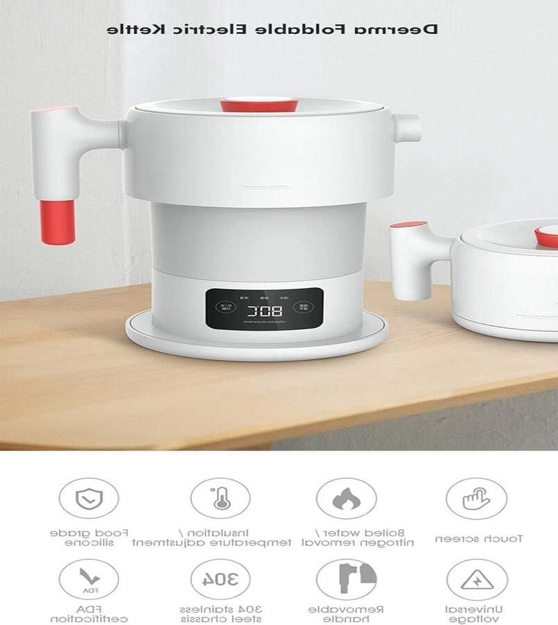 Opvouwbare Waterkoker Reis Waterkoker Koken Onderweg Touchscreen Bediening 600ML Wit