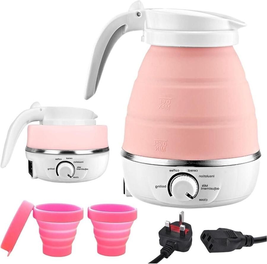Opvouwbare waterkoker Reis waterkoker Koken op reis Veilig droogkookbeveiliging 600 ml capaciteit Roze
