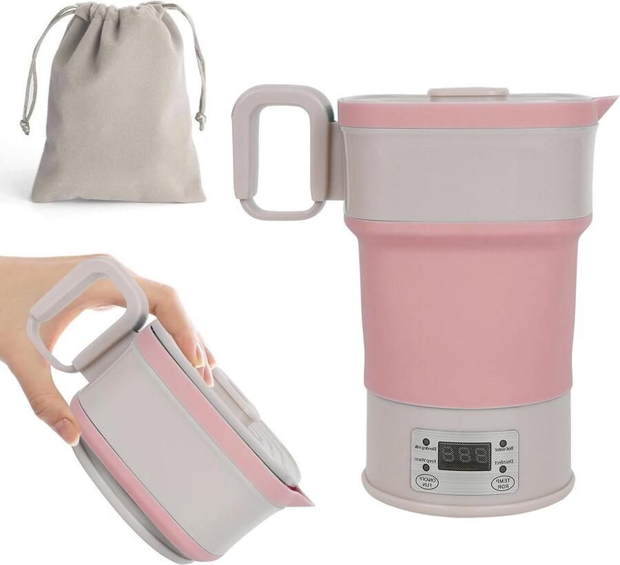 Opvouwbare waterkoker Reis waterkoker Koken voor onderweg Instelbare temperatuur 800 ml capaciteit Roze
